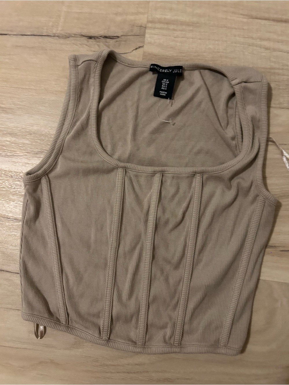 Sincerely Jules Beige Ribbed Corset-Style Crop Tank